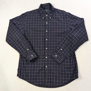 Ralph Lauren Custom Fit Plaid Button Down Shirt - Navy Large